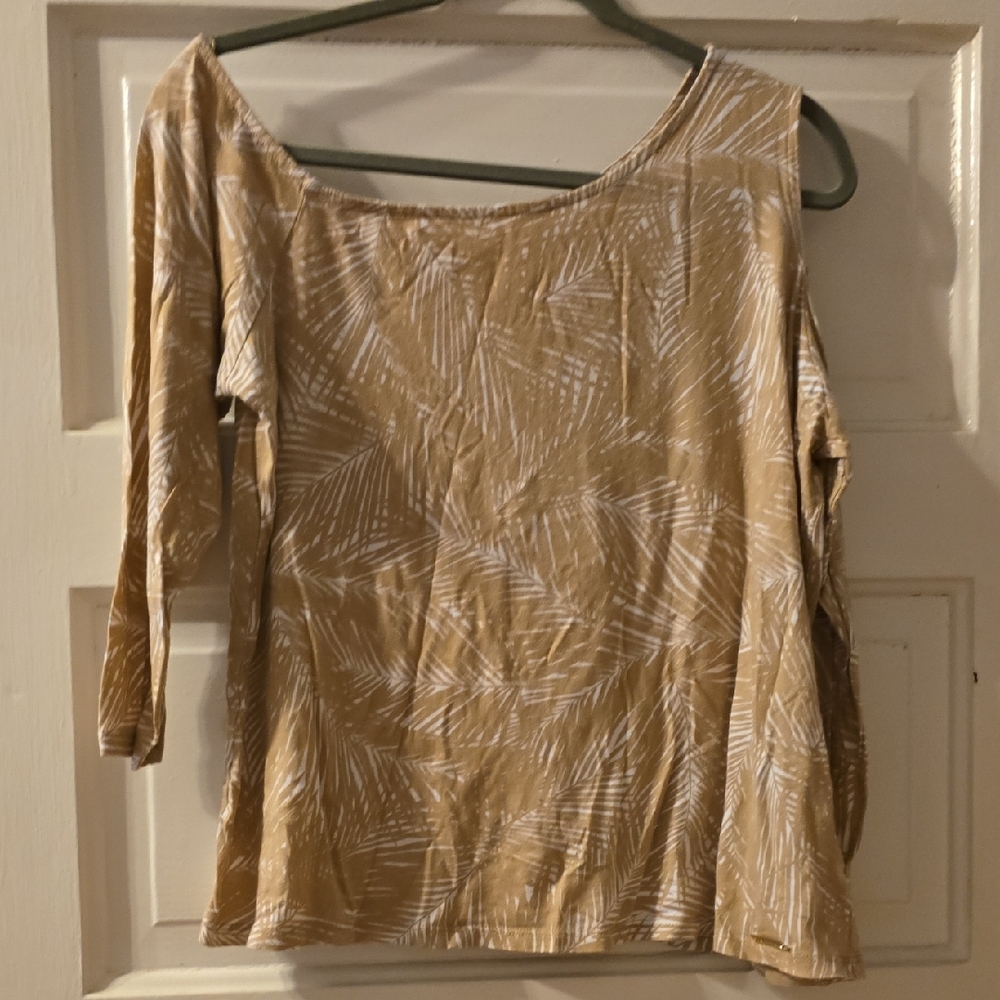 Michael Kors Cream Asymmetrical 3/4 Sleeve Blouse